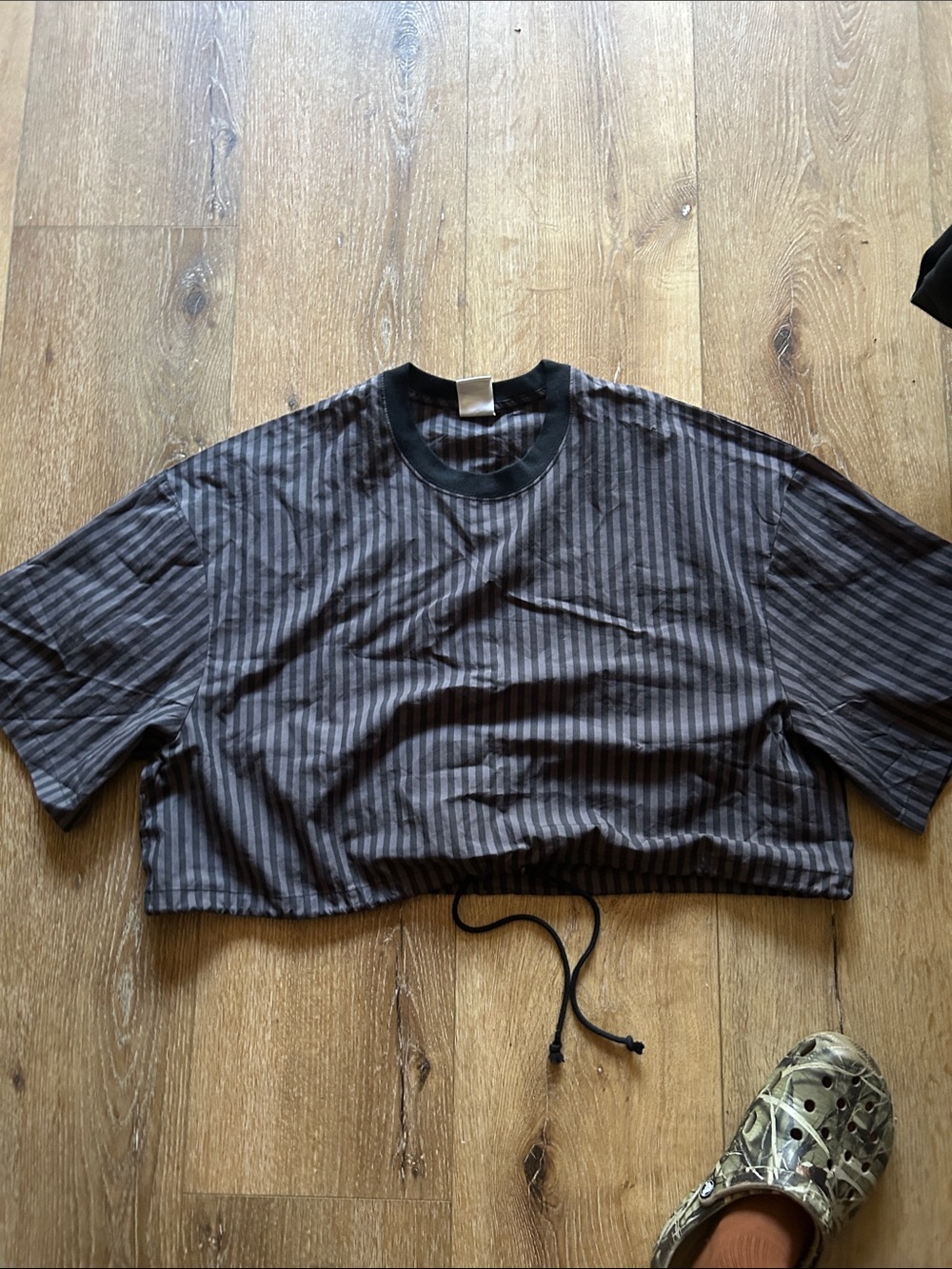 Nike Black and Gray Striped Cropped Tee